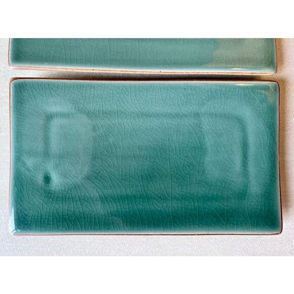 Rectangular Asian Green Crackle Ceramic Sushi Plates Le Gourmet Chef Set Of 4 - Picture 2 of 11